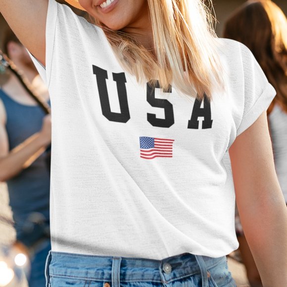 Classic USA American Flag Graphic White Tee - Picture 2 of 3